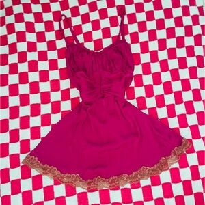 Free People Y2K Fairy Core Lace-Up Pink Lace Trimmed Mini Dress - Medium